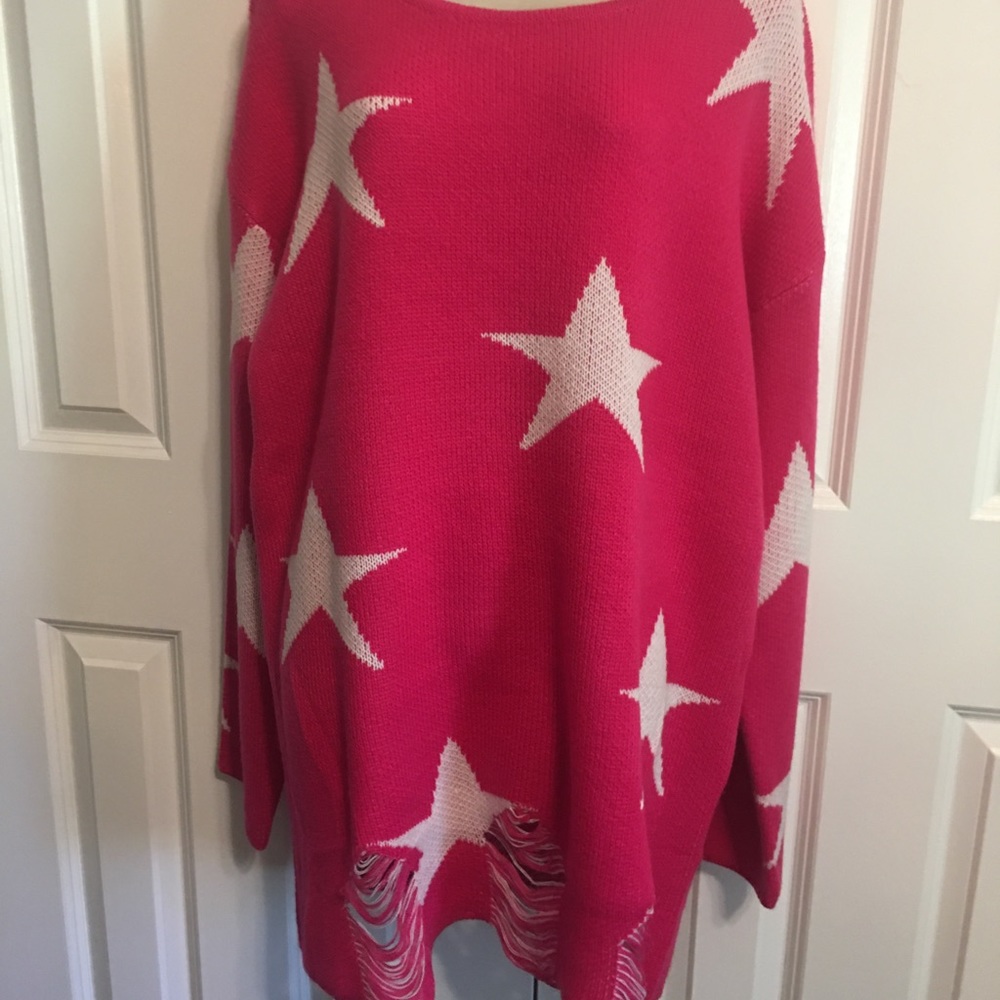 Hot pink with stars ladies sweater